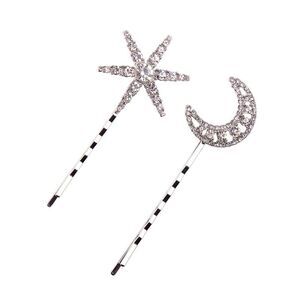 Starburst White Crystal Star Moon Silver Hairpins Barrettes
